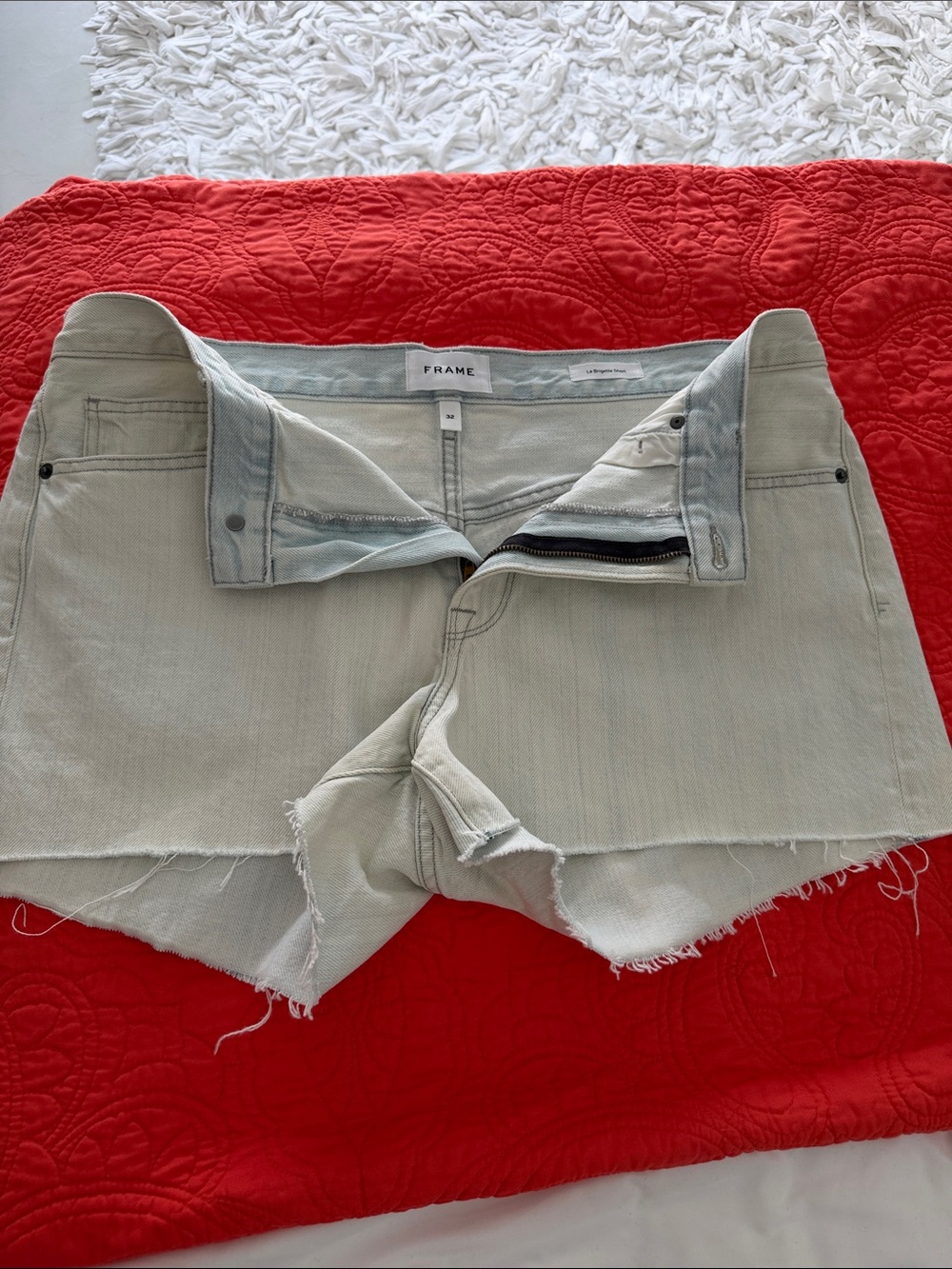 Frame Denim Olive Cutoff Jean Shorts with Frayed Hem